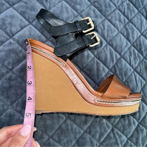 Chloe Shoes Women 10 40 Wedges Heels Sandals two tone platform Tan leather - Picture 16 of 16